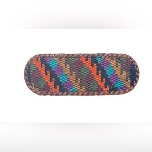 Women’s Barrette. Multicolored Fabric & Leather. Approx 3.75”x  1.5” Vintage